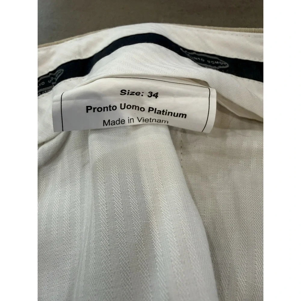 Pronto Uomo Platinum 100% Linen Trousers Dress Pants Men's 34 - Tailored Hem